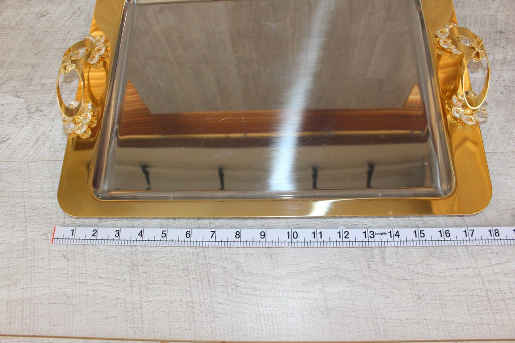 Vintage Italian INOX 18/10 Mirror Tray – 24kt Gold Plated Accents