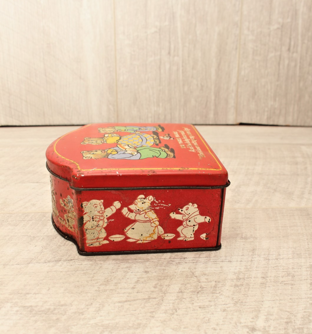 Vintage "The Three Bears" Red Dome-Top Confectionery Tin – Made in England