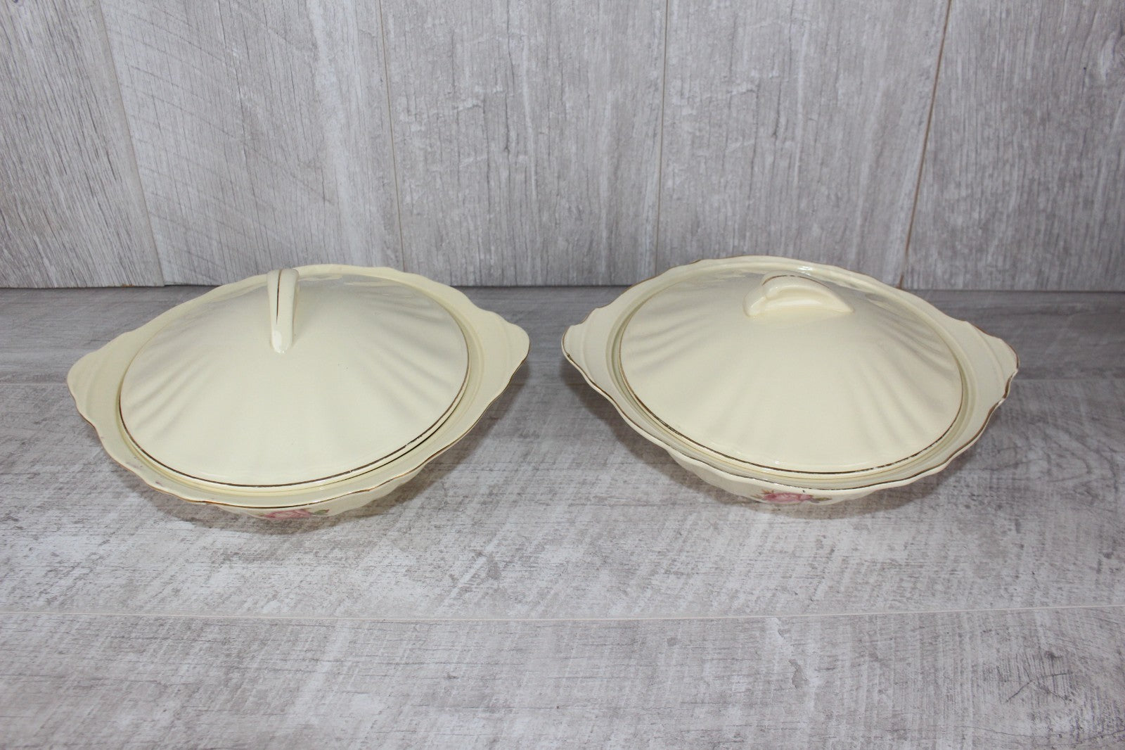Pair of Vintage J&G Meakin "Sunshine" Lidded Tureens - Pink Rose & Gold Gilt