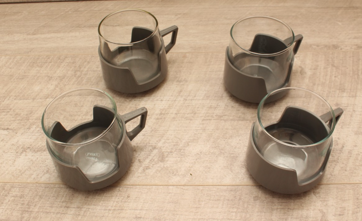 Vintage JAJ Pyrex "Drink-Ups" – Set of 4 – Retro Grey – Unused Condition