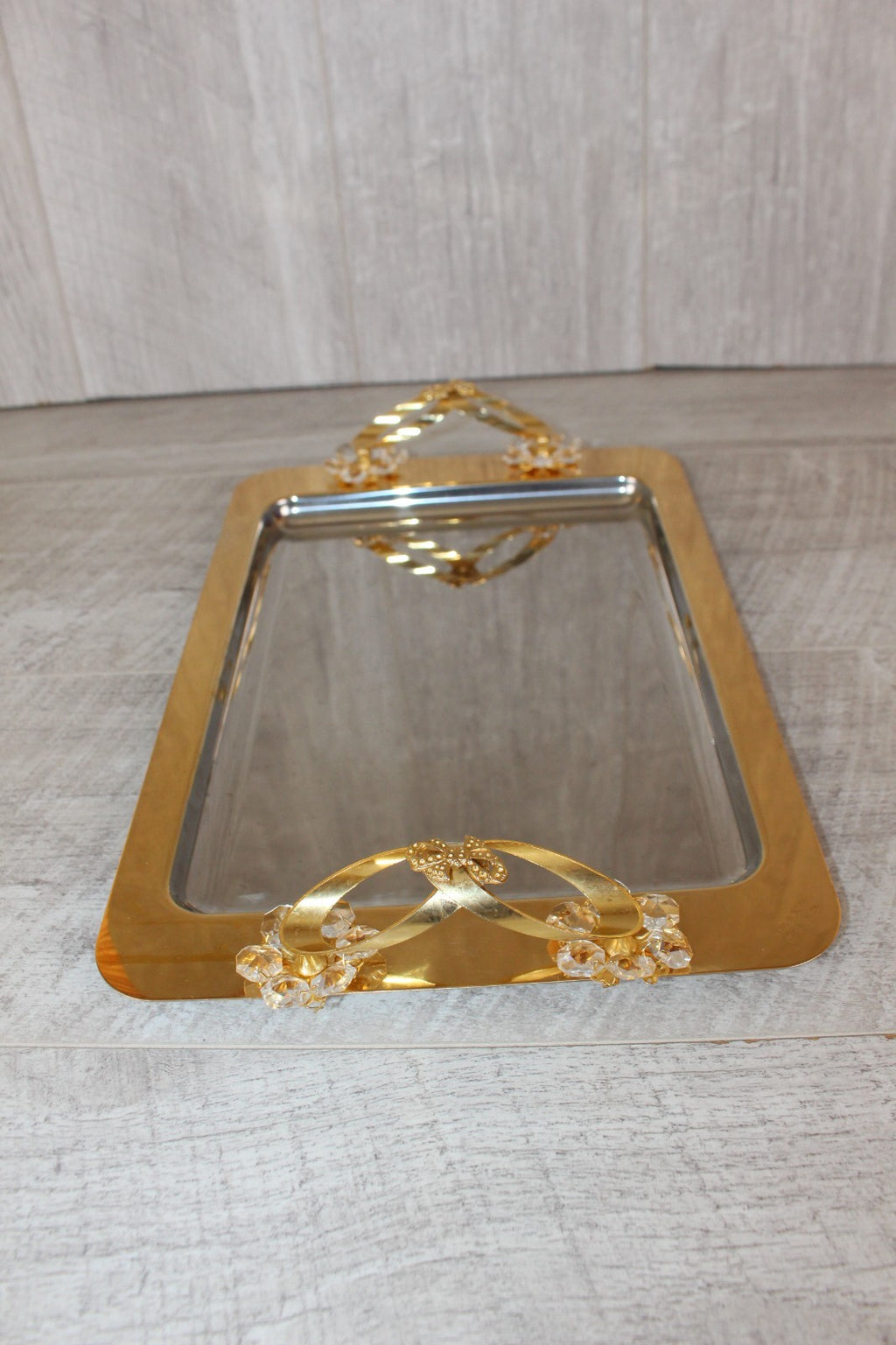 Vintage Italian INOX 18/10 Mirror Tray – 24kt Gold Plated Accents