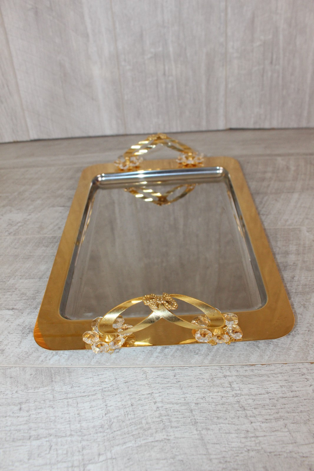 Vintage Italian INOX 18/10 Mirror Tray – 24kt Gold Plated Accents