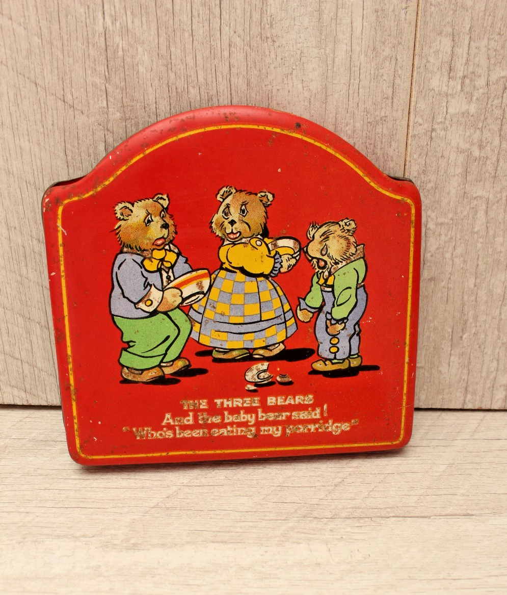 Vintage "The Three Bears" Red Dome-Top Confectionery Tin – Made in England