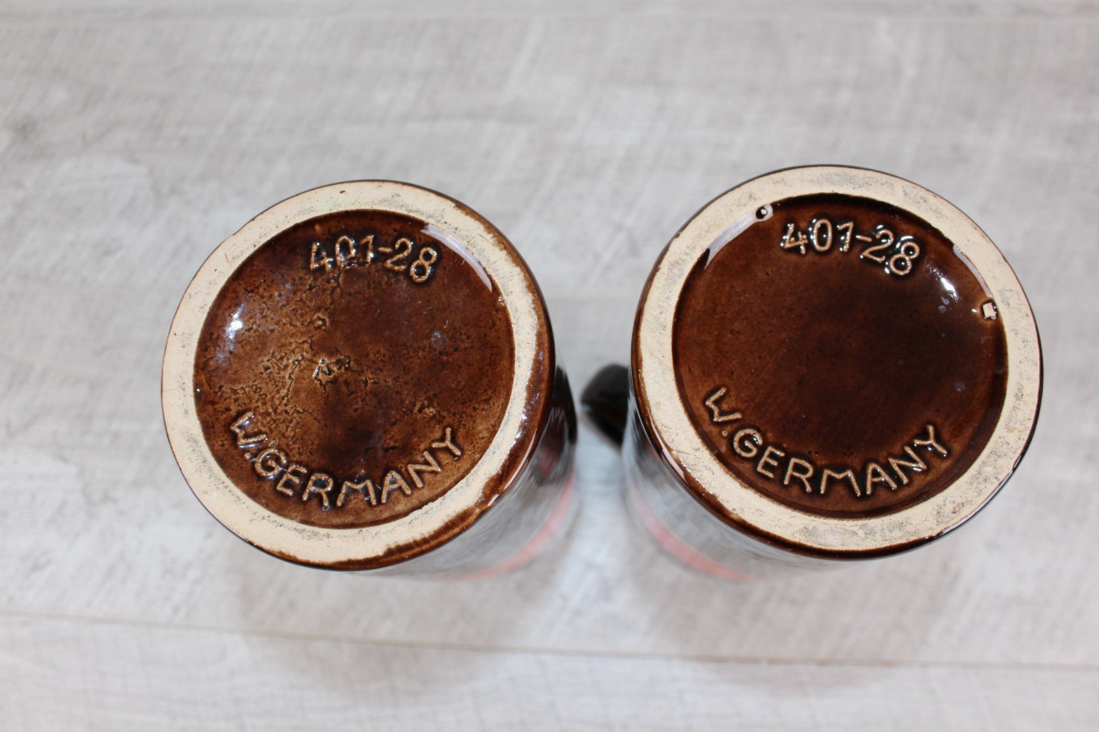 Pair of Vintage Scheurich 401-28 West German Pottery Vases Fat Lava Red Brown