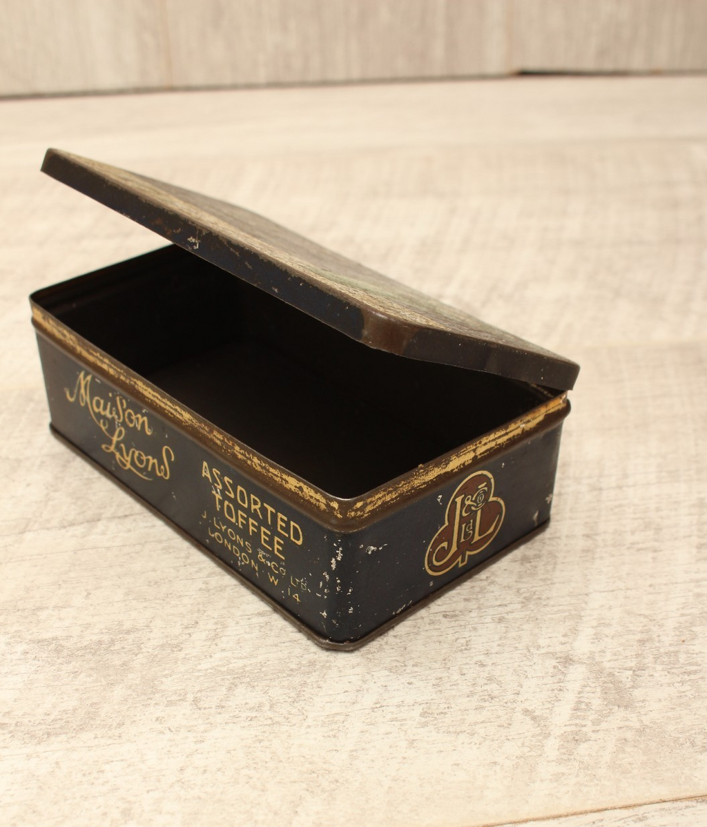 Vintage Maison Lyons Toffee Tin Excel Co London 1950s Floral Crest Sweet Box