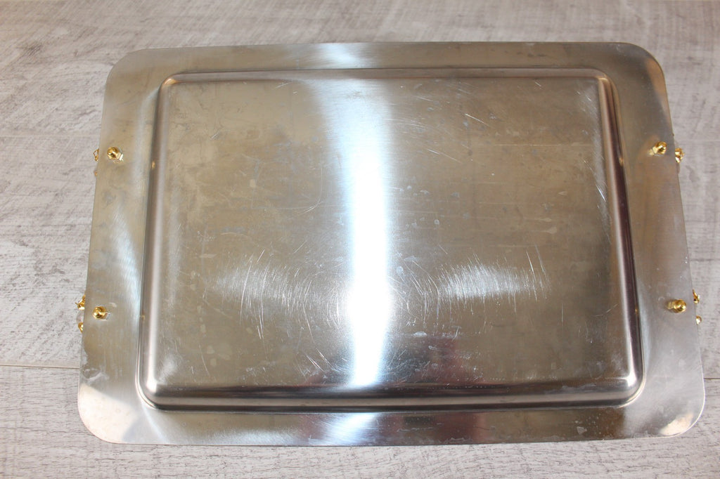 Vintage Italian INOX 18/10 Mirror Tray – 24kt Gold Plated Accents