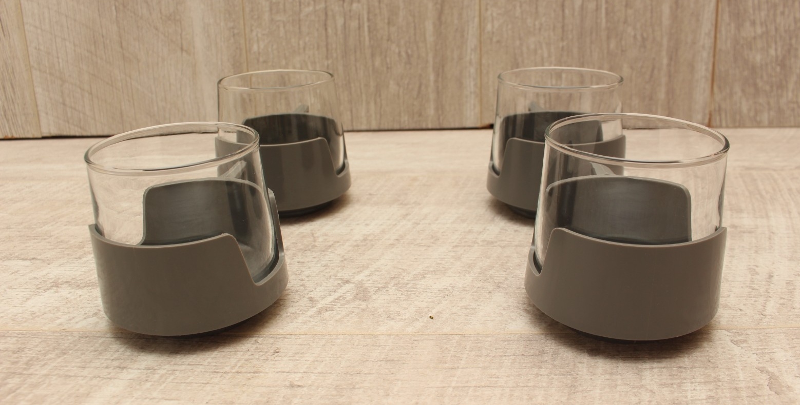 Vintage JAJ Pyrex "Drink-Ups" – Set of 4 – Retro Grey – Unused Condition