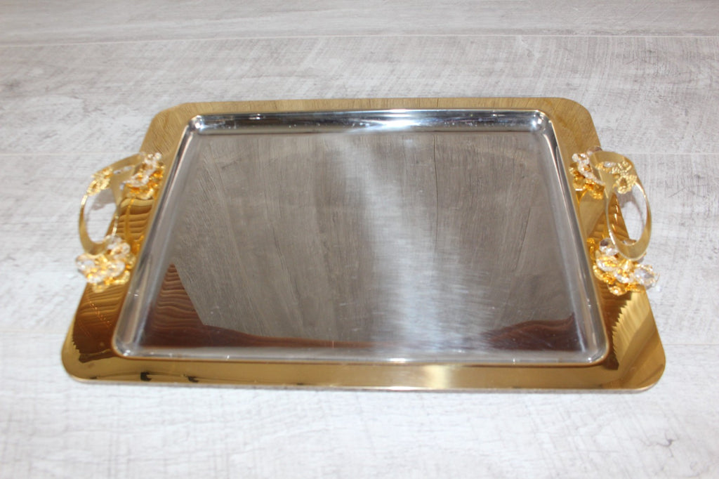 Vintage Italian INOX 18/10 Mirror Tray – 24kt Gold Plated Accents