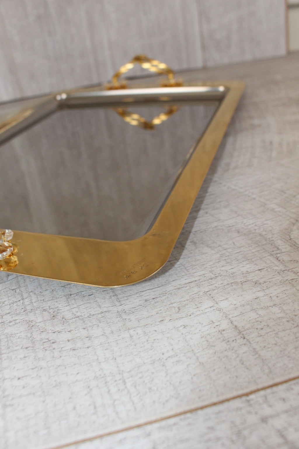 Vintage Italian INOX 18/10 Mirror Tray – 24kt Gold Plated Accents