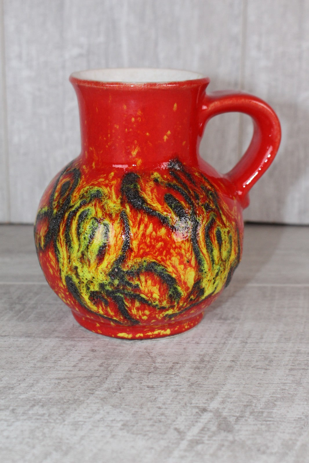 Vintage Bay Keramik 83-14 Fat Lava Vase West German Pottery Orange Textured 60s