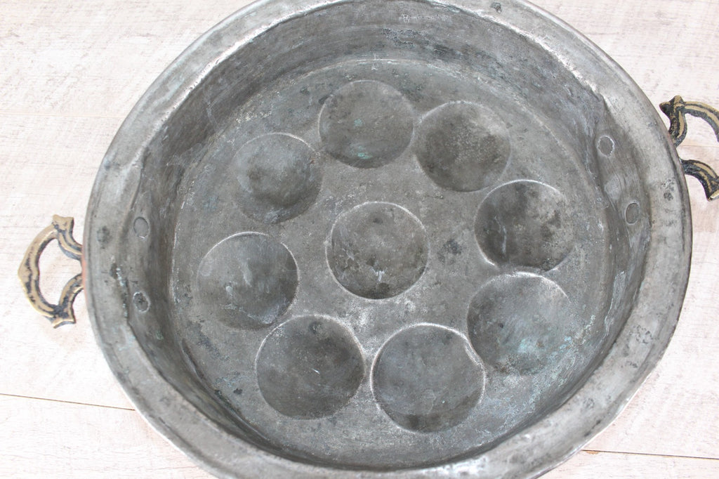 Antique French Copper Escargot Pan / Egg Poacher 11” - 19th Century Brass Handle