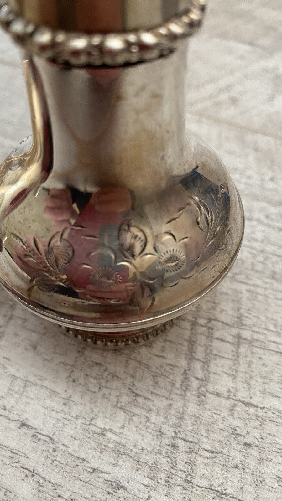 Vintage English Silver Plate Salt & Pepper Shakers - Hand Engraved Floral