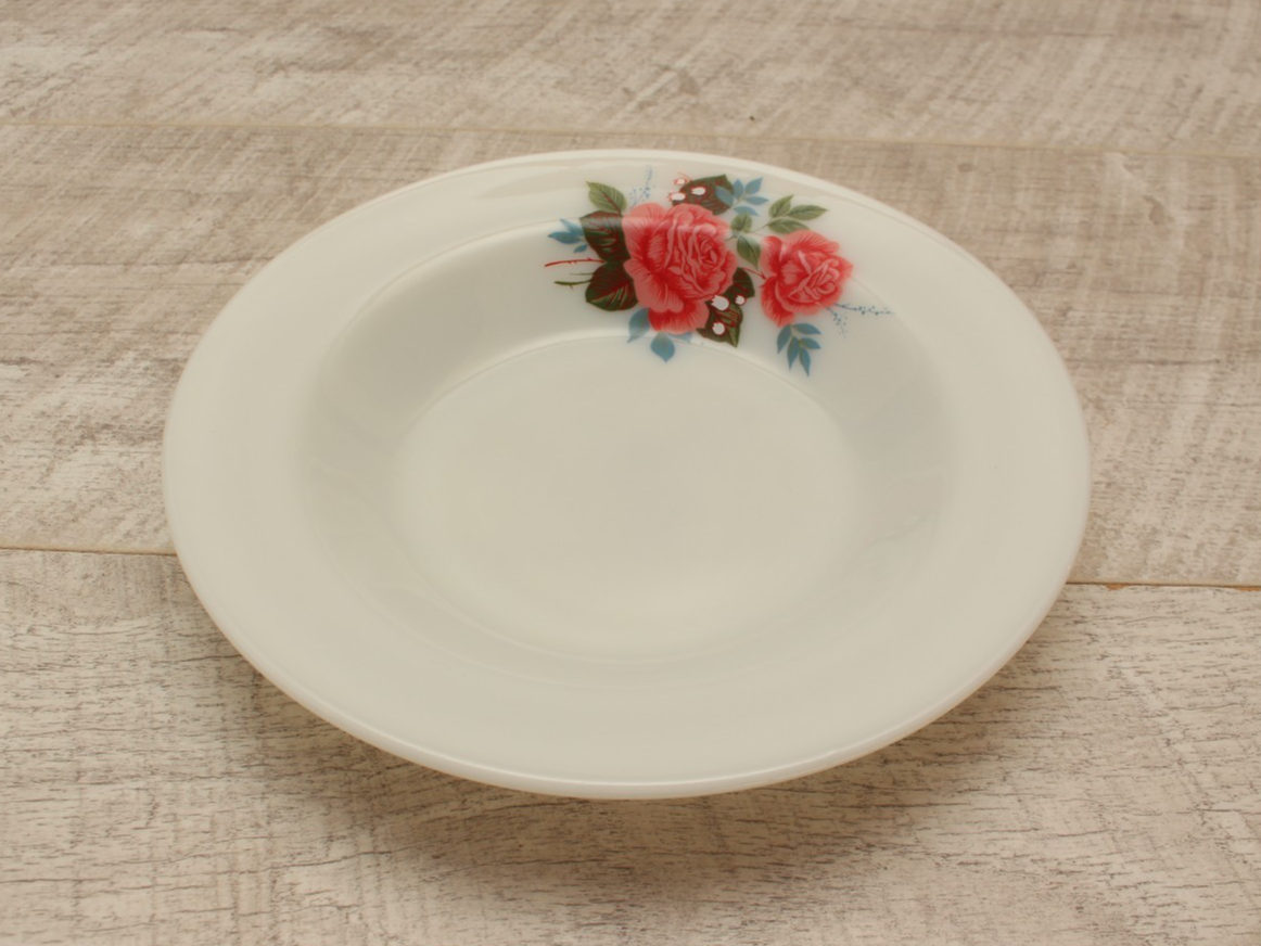 JAJ Pyrex Cottage Rose 8.5" Rimmed Soup Bowl Replacement Milk Glass Vintage