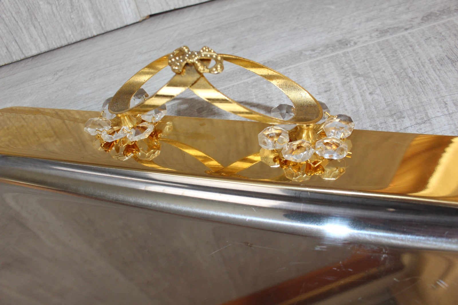 Vintage Italian INOX 18/10 Mirror Tray – 24kt Gold Plated Accents
