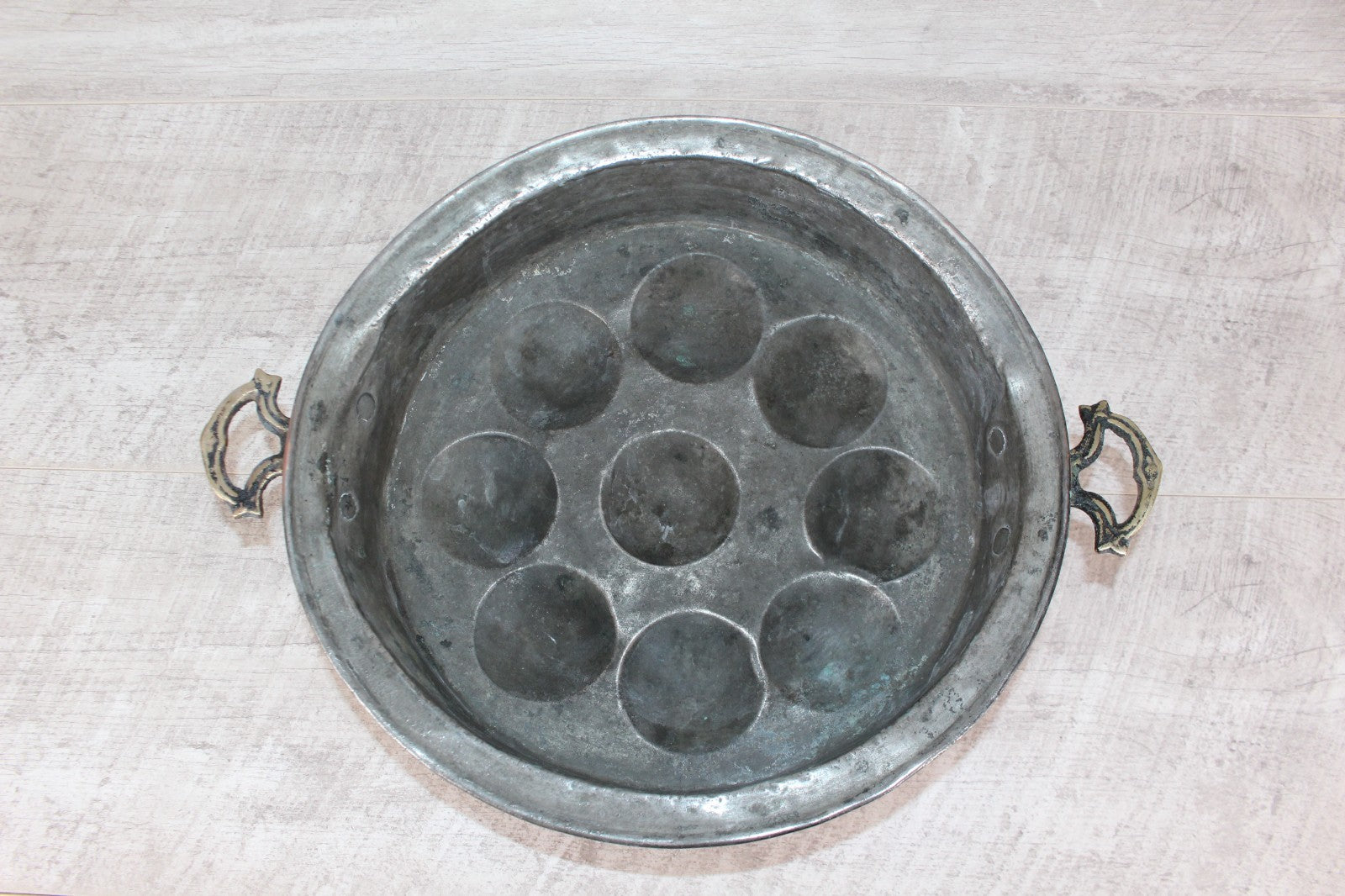 Antique French Copper Escargot Pan / Egg Poacher 11” - 19th Century Brass Handle