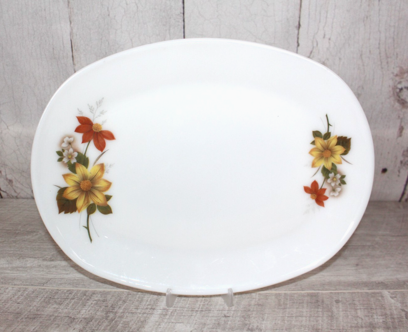 Pyrex JAJ Autumn Glory Oval Steak Plate White with Floral Detail