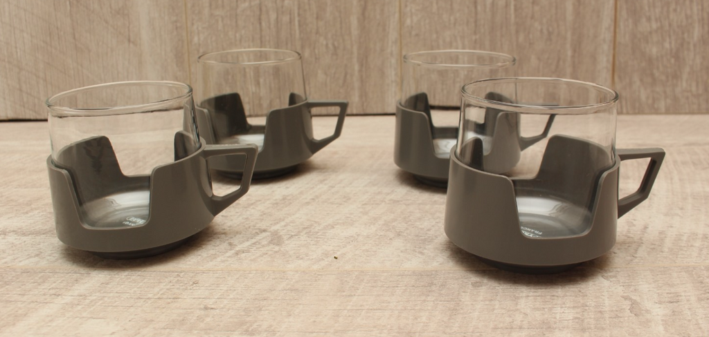Vintage JAJ Pyrex "Drink-Ups" – Set of 4 – Retro Grey – Unused Condition