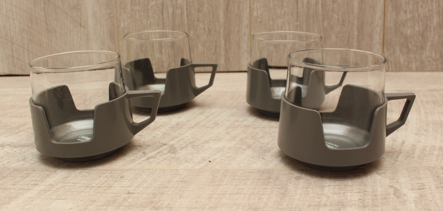Vintage JAJ Pyrex "Drink-Ups" – Set of 4 – Retro Grey – Unused Condition