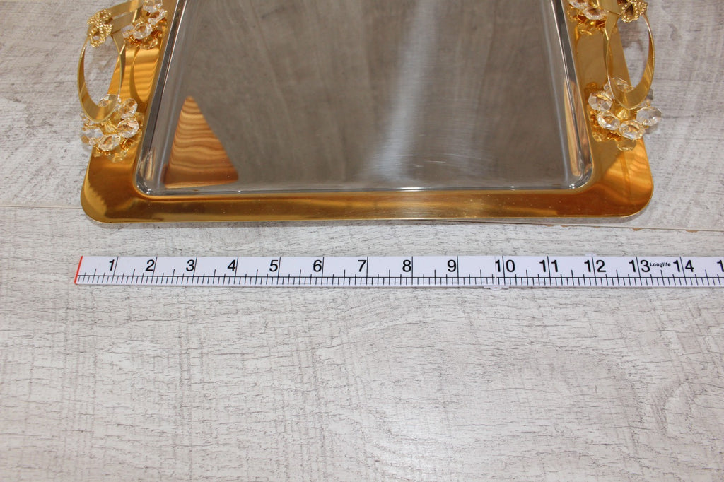 Vintage Italian INOX 18/10 Mirror Tray – 24kt Gold Plated Accents