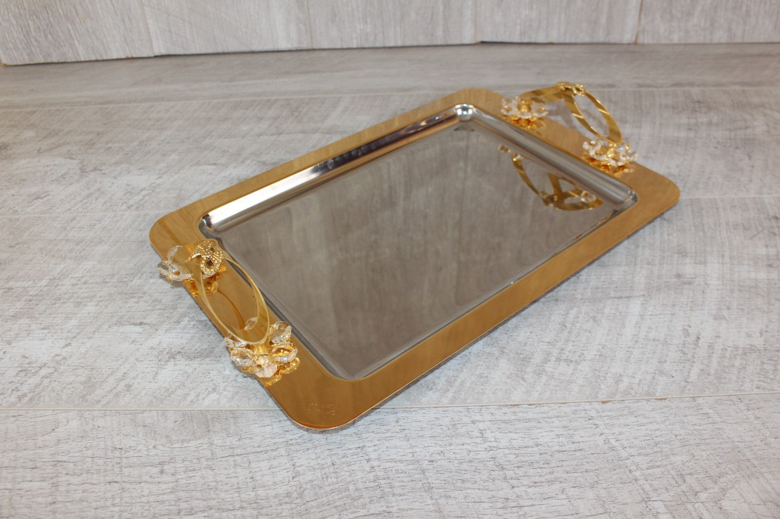 Vintage Italian INOX 18/10 Mirror Tray – 24kt Gold Plated Accents