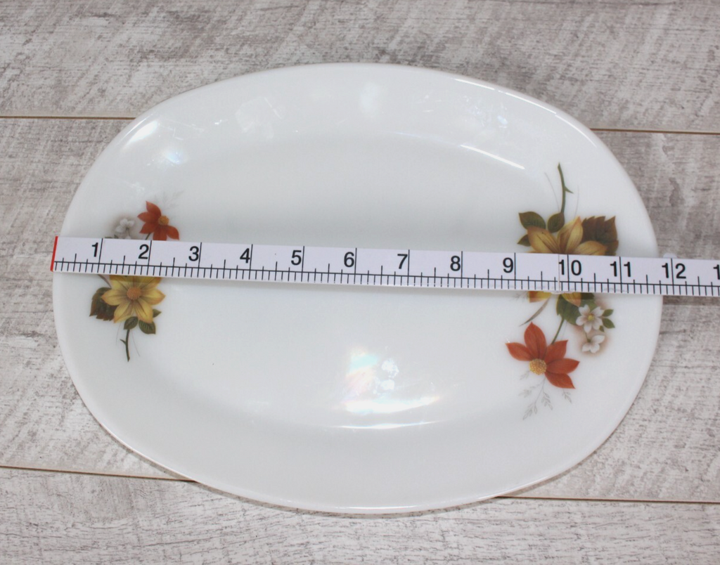 Pyrex JAJ Autumn Glory Oval Steak Plate White with Floral Detail