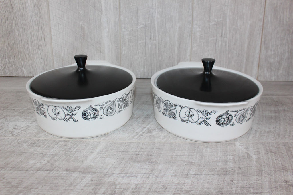 Pair of Vintage Myott "Silhouette" Lidded Tureens - MCM Retro Fruit & Veg Patter