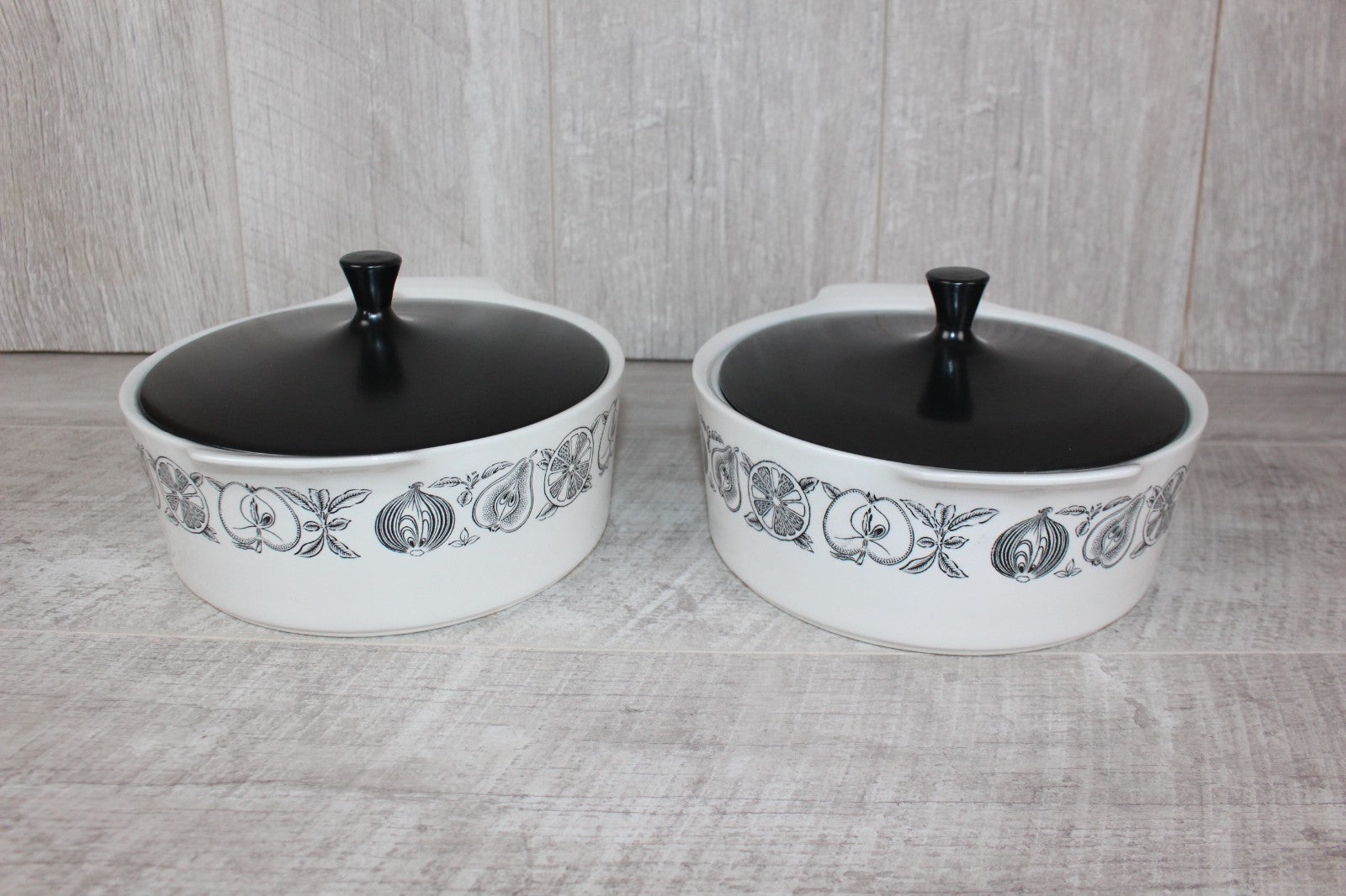 Pair of Vintage Myott "Silhouette" Lidded Tureens - MCM Retro Fruit & Veg Patter