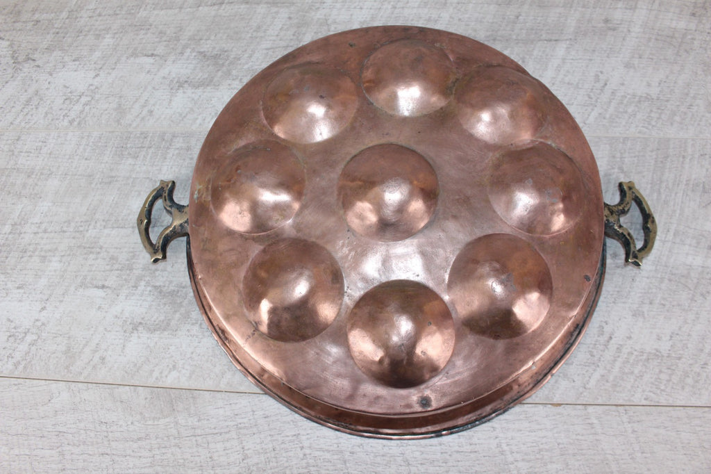 Antique French Copper Escargot Pan / Egg Poacher 11” - 19th Century Brass Handle