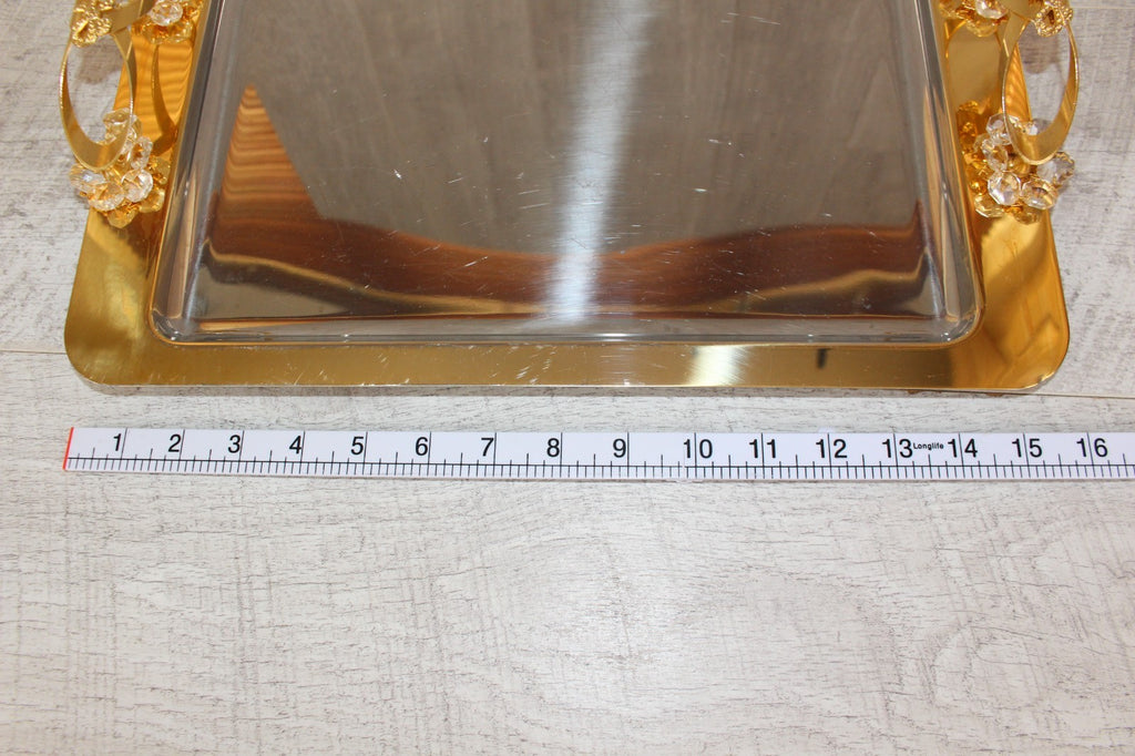Vintage Italian INOX 18/10 Mirror Tray – 24kt Gold Plated Accents