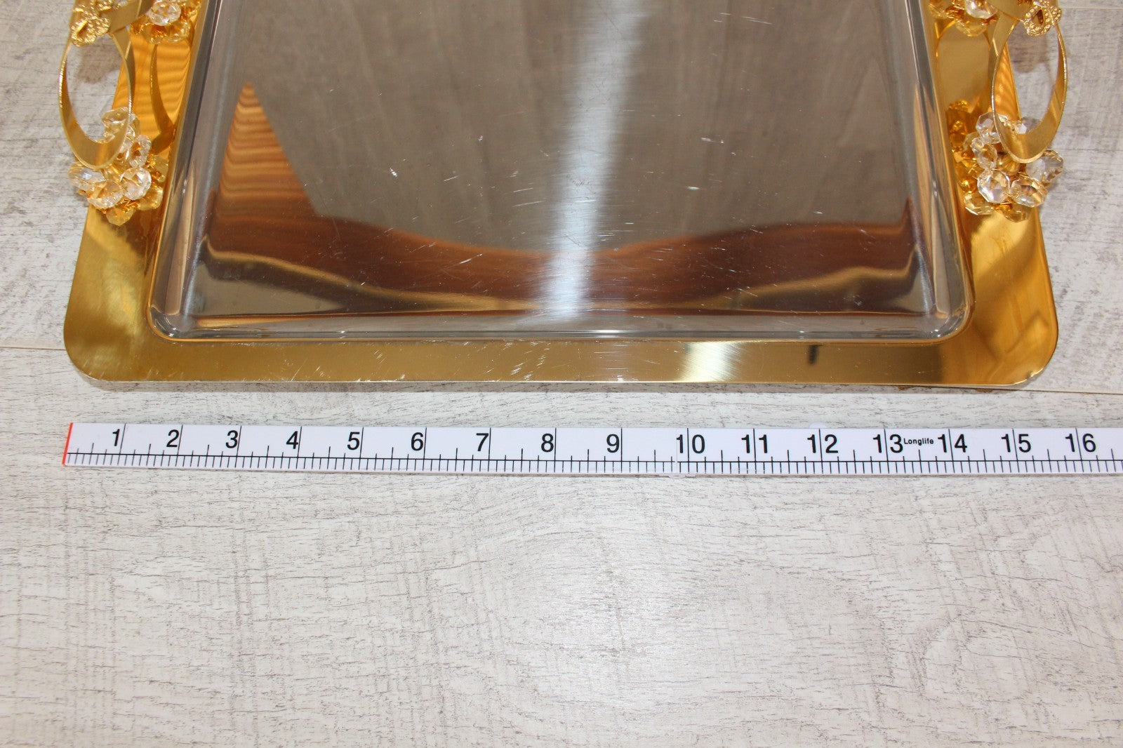 Vintage Italian INOX 18/10 Mirror Tray – 24kt Gold Plated Accents