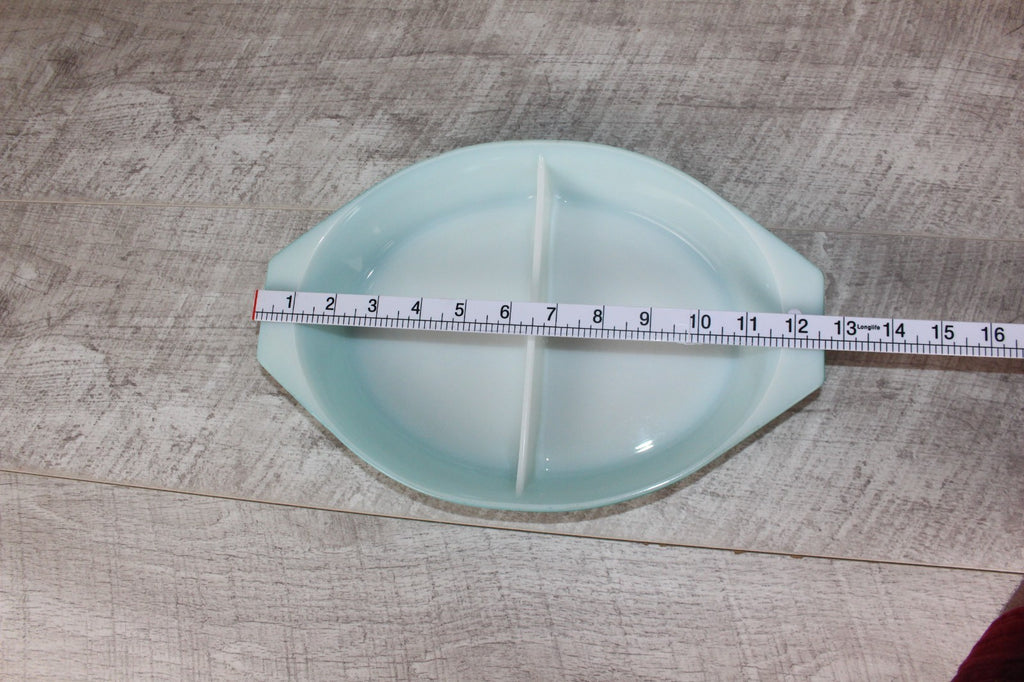 Vintage Pyrex Gaiety Snowflake Turquoise Blue Oval Divided Serving Dish VGC