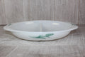 JAJ Pyrex Divided Serving Dish "Green Wheatsheaf Pattern" Vintage Milk Glass