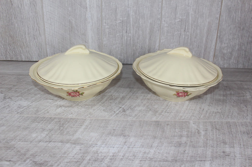 Pair of Vintage J&G Meakin "Sunshine" Lidded Tureens - Pink Rose & Gold Gilt