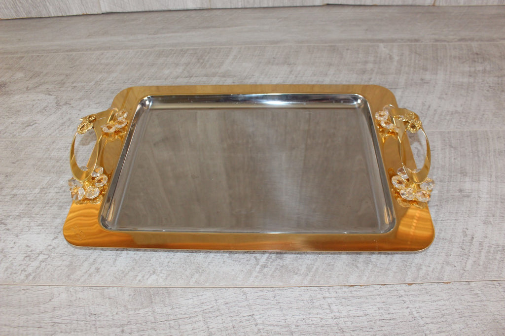 Vintage Italian INOX 18/10 Mirror Tray – 24kt Gold Plated Accents