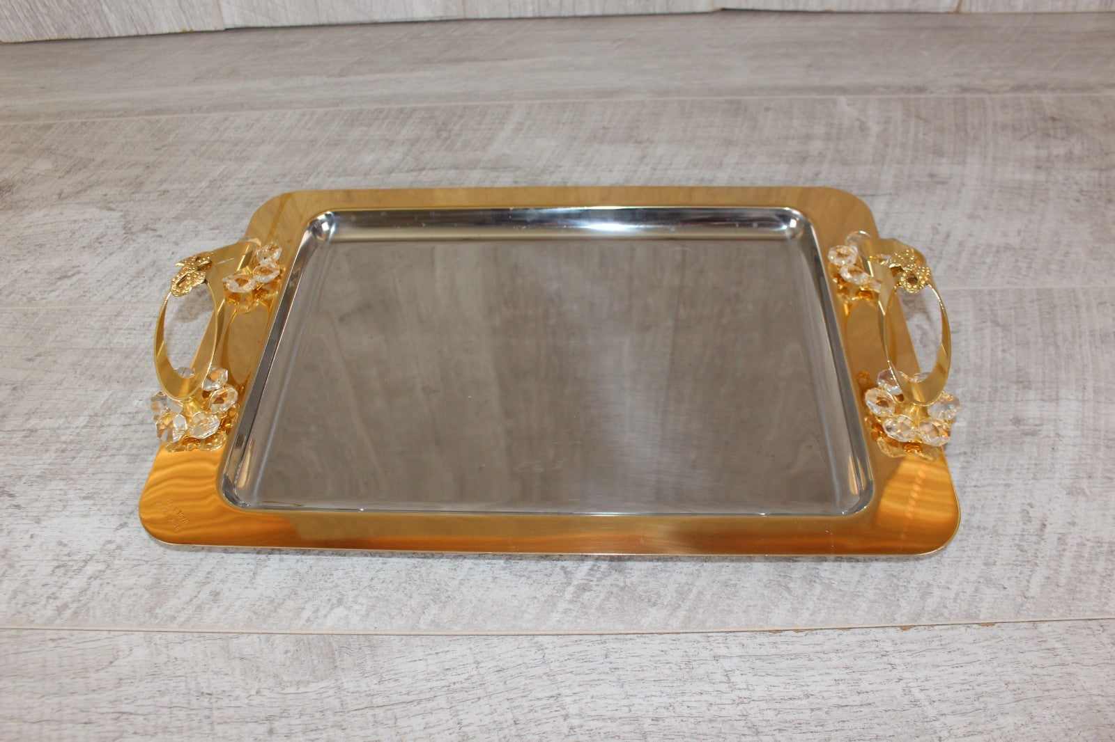 Vintage Italian INOX 18/10 Mirror Tray – 24kt Gold Plated Accents