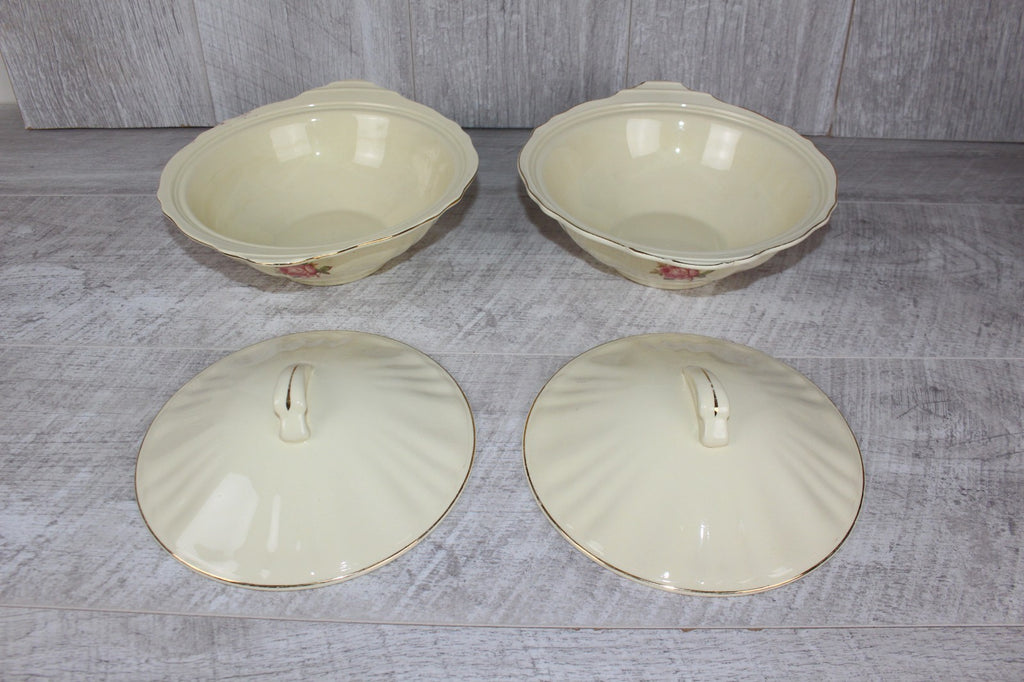 Pair of Vintage J&G Meakin "Sunshine" Lidded Tureens - Pink Rose & Gold Gilt