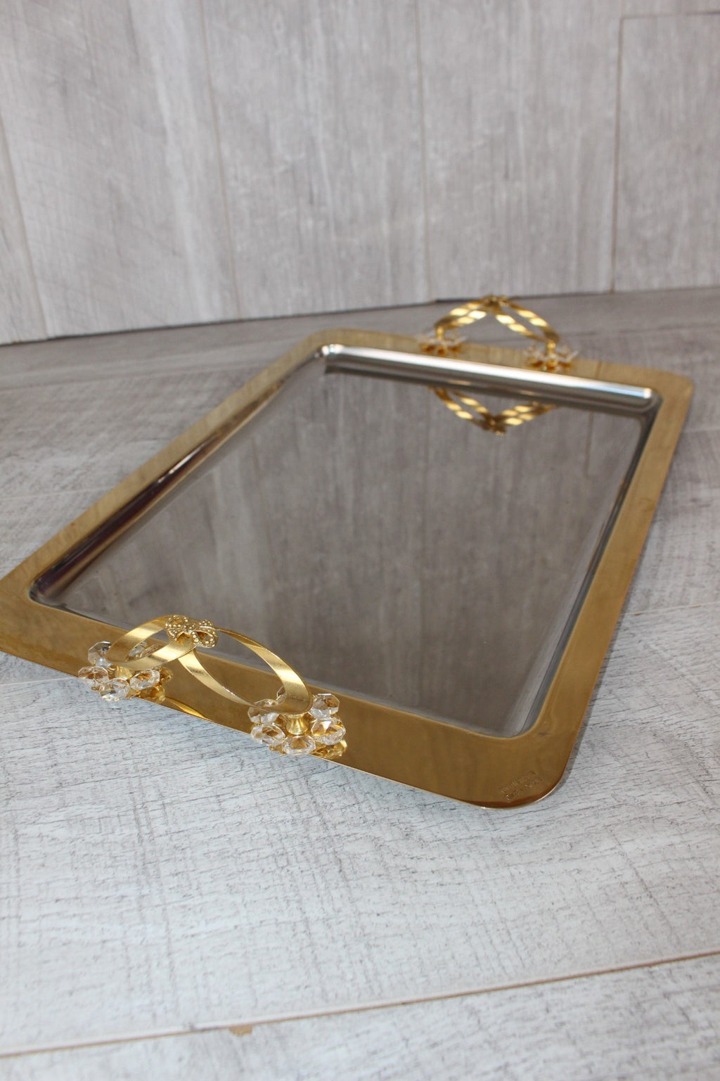 Vintage Italian INOX 18/10 Mirror Tray – 24kt Gold Plated Accents