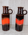 Pair of Vintage Scheurich 401-28 West German Pottery Vases Fat Lava Red Brown