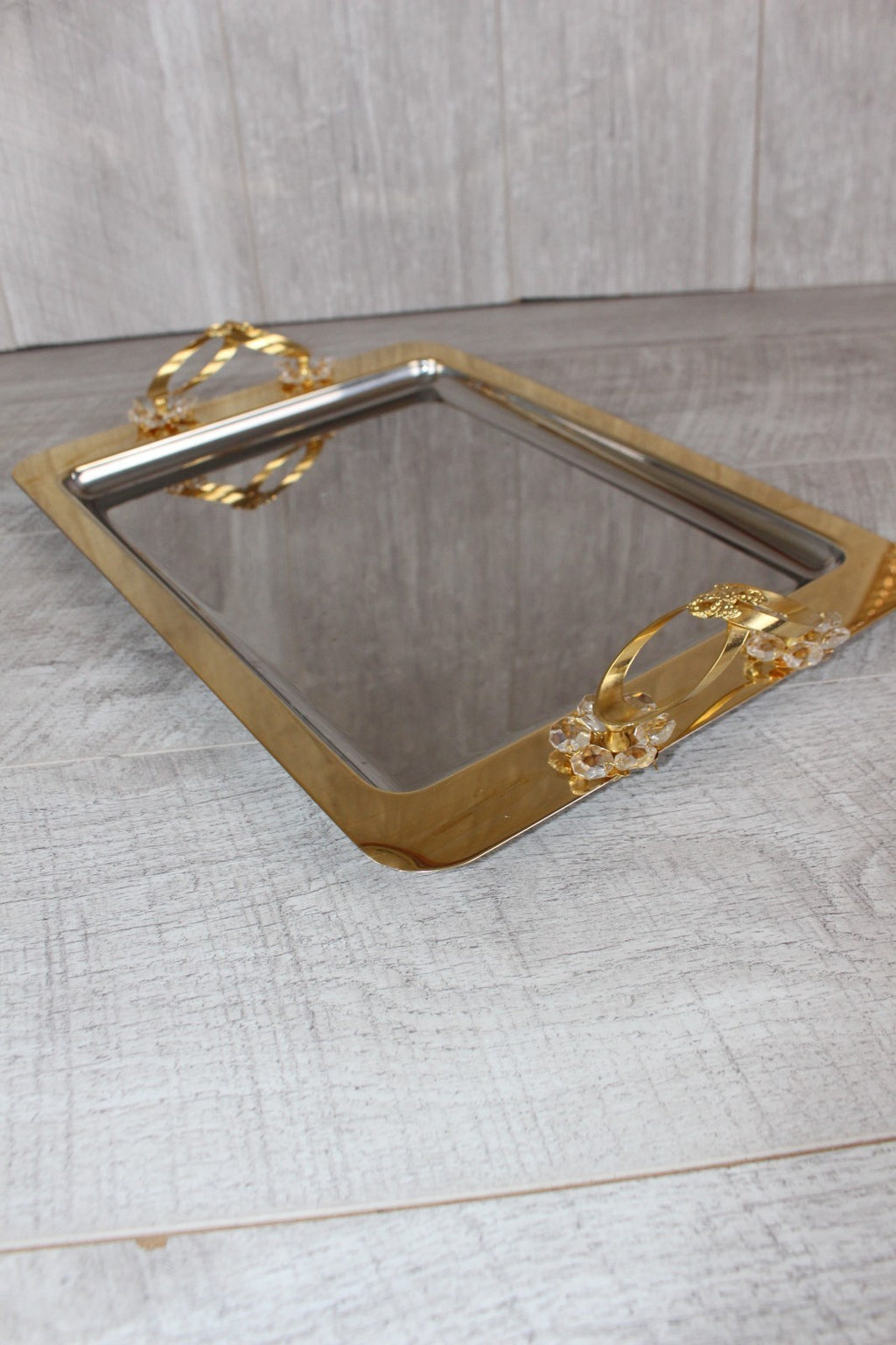 Vintage Italian INOX 18/10 Mirror Tray – 24kt Gold Plated Accents