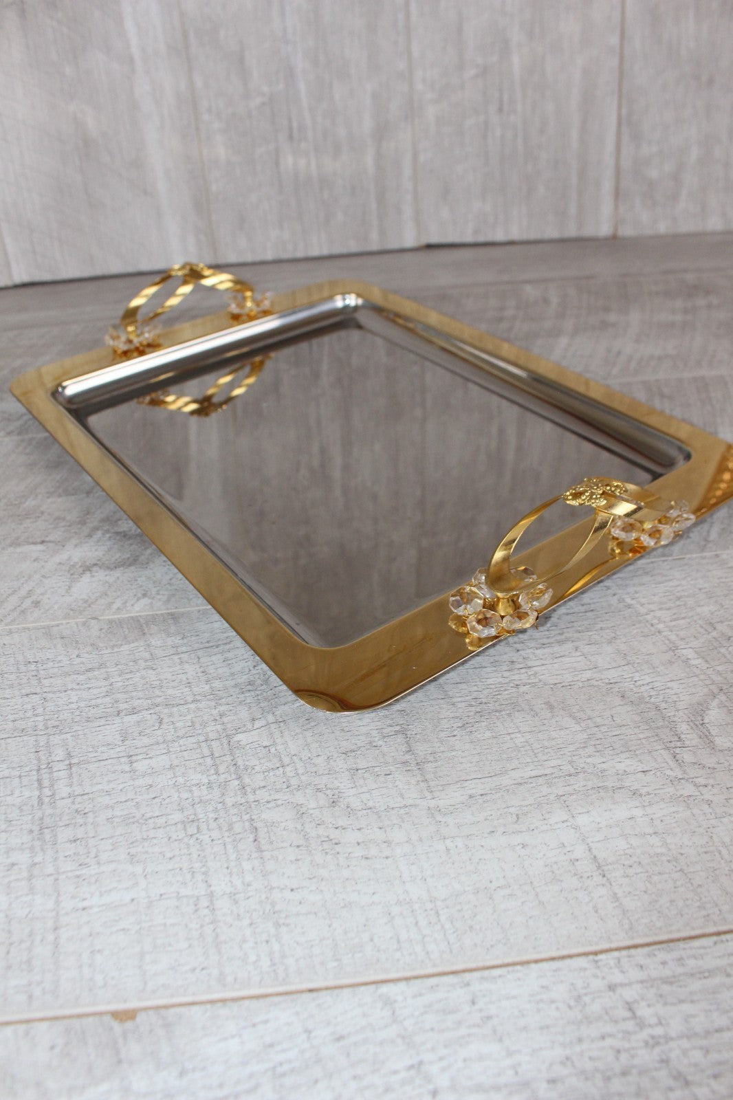 Vintage Italian INOX 18/10 Mirror Tray – 24kt Gold Plated Accents