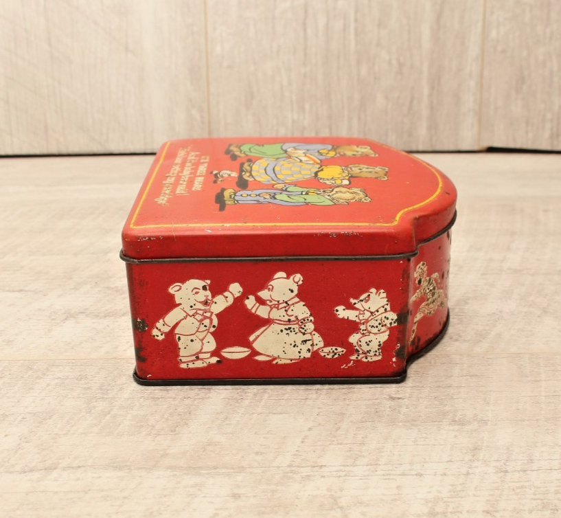 Vintage "The Three Bears" Red Dome-Top Confectionery Tin – Made in England