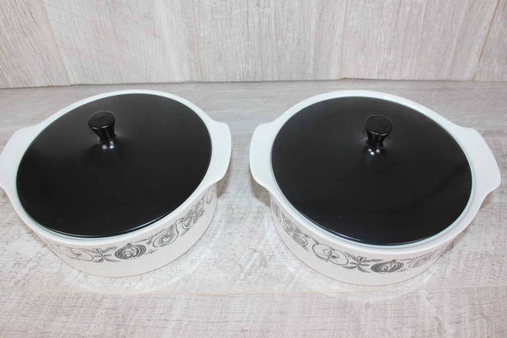 Pair of Vintage Myott "Silhouette" Lidded Tureens - MCM Retro Fruit & Veg Patter