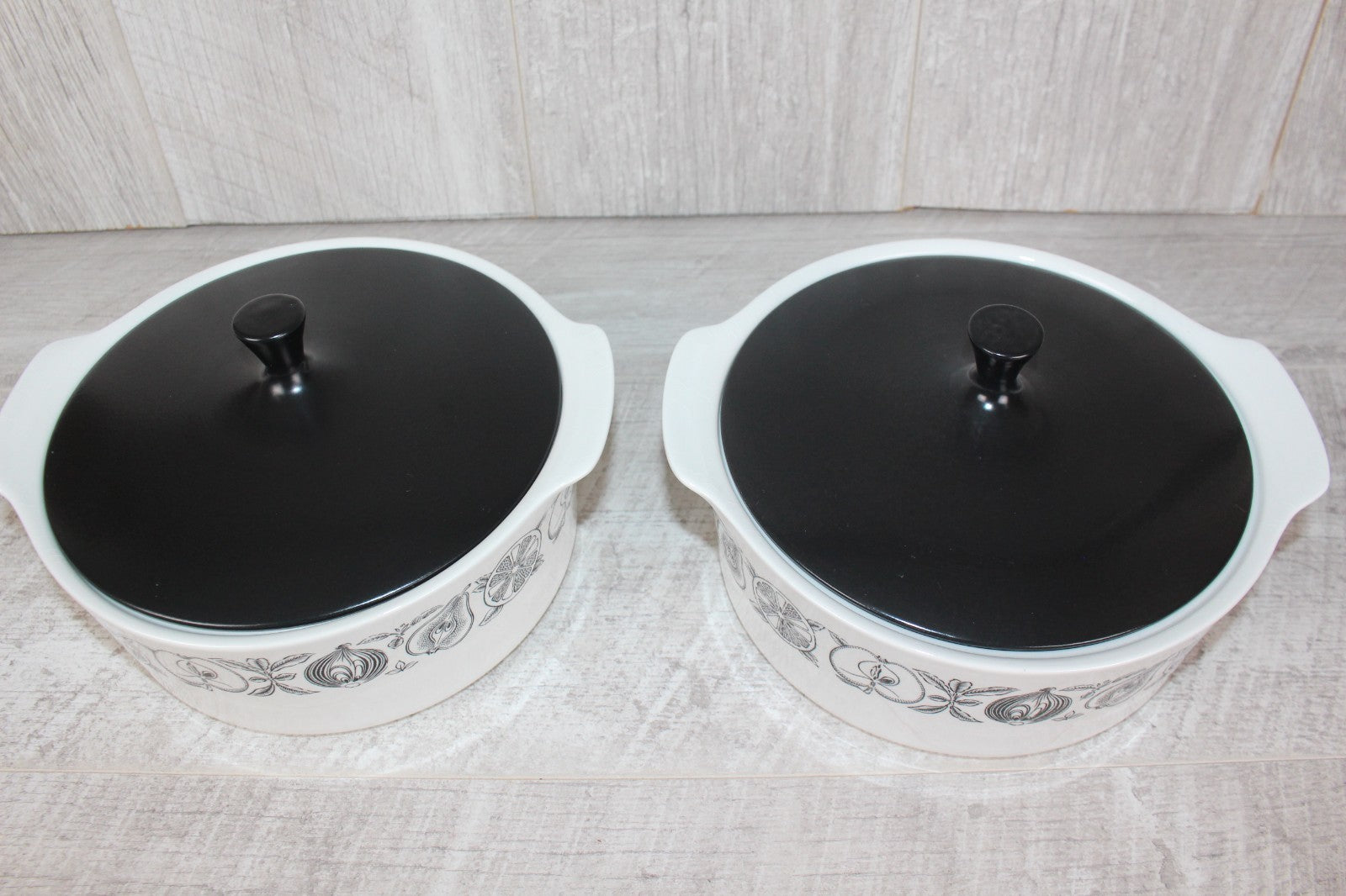 Pair of Vintage Myott "Silhouette" Lidded Tureens - MCM Retro Fruit & Veg Patter