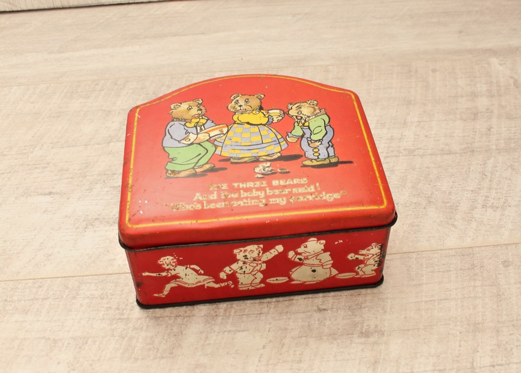 Vintage "The Three Bears" Red Dome-Top Confectionery Tin – Made in England