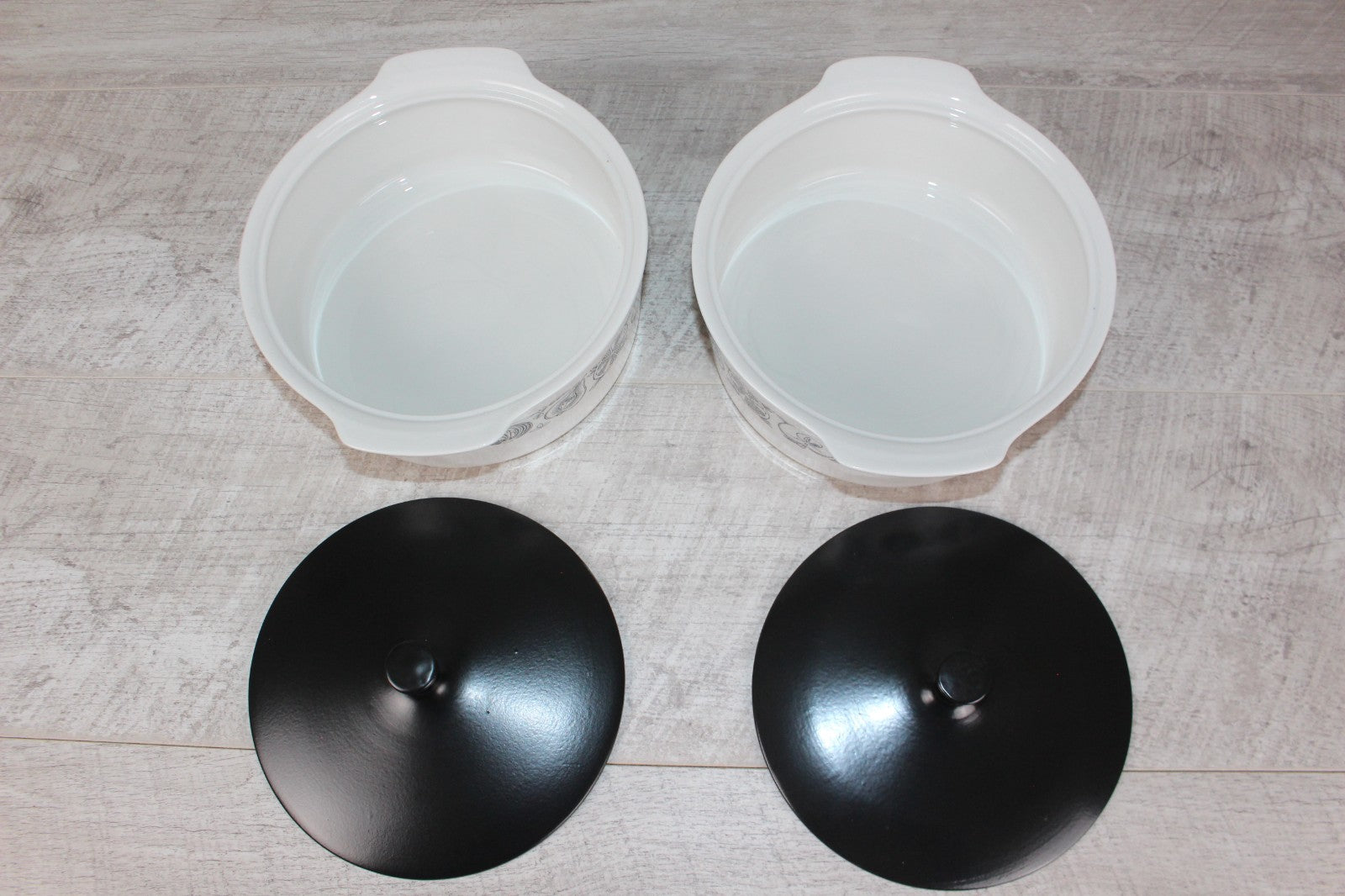 Pair of Vintage Myott "Silhouette" Lidded Tureens - MCM Retro Fruit & Veg Patter