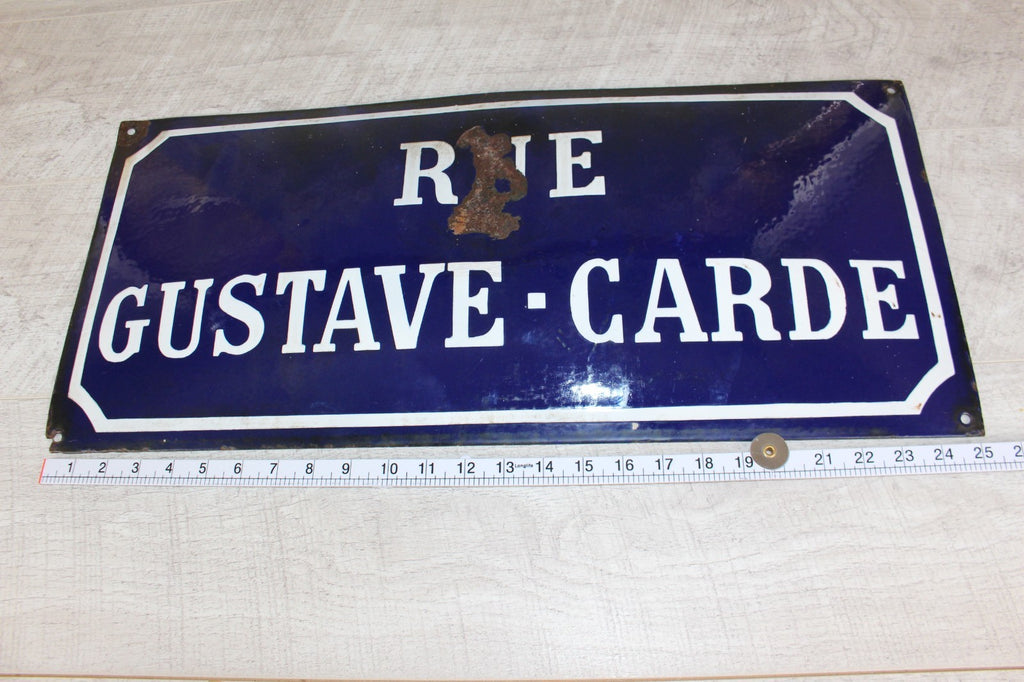 Antique French Enamel Street Sign: Rue Gustave Carde Provenance & History
