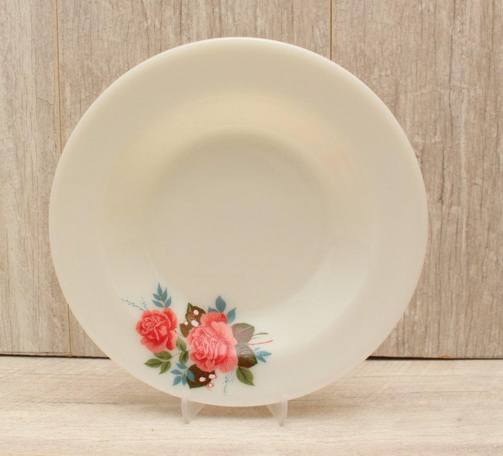 JAJ Pyrex Cottage Rose 8.5" Rimmed Soup Bowl Replacement Milk Glass Vintage