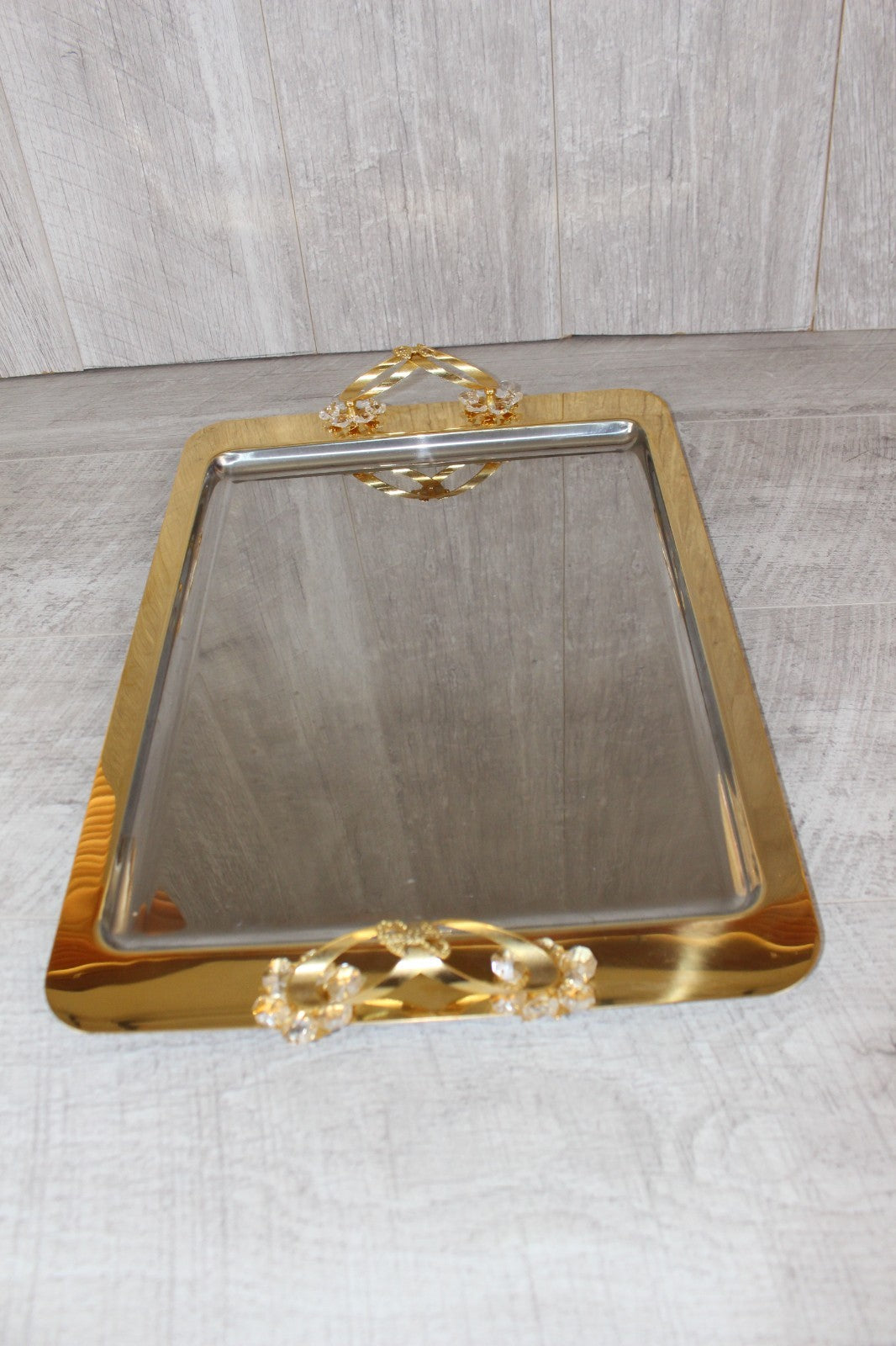 Vintage Italian INOX 18/10 Mirror Tray – 24kt Gold Plated Accents