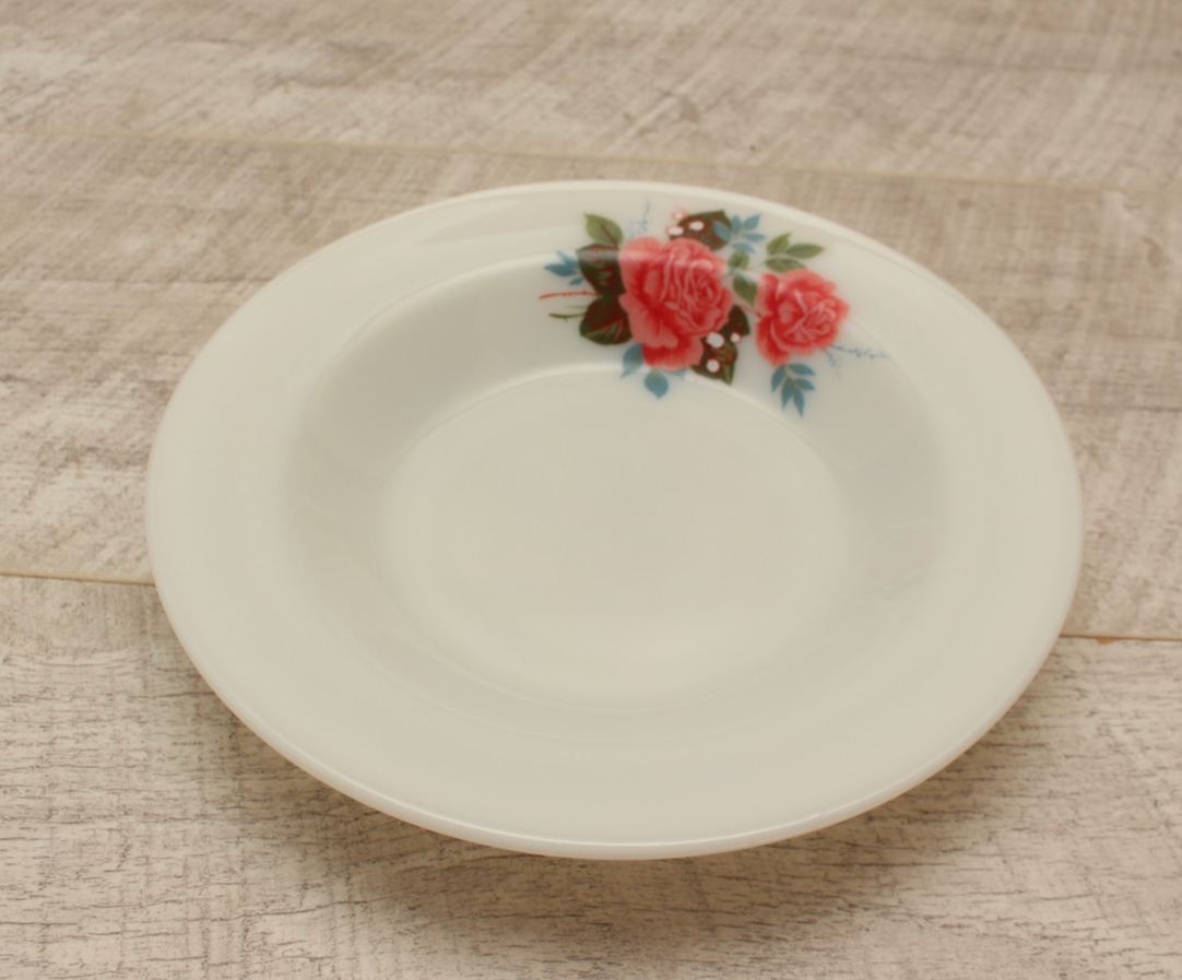JAJ Pyrex Cottage Rose 8.5" Rimmed Soup Bowl Replacement Milk Glass Vintage
