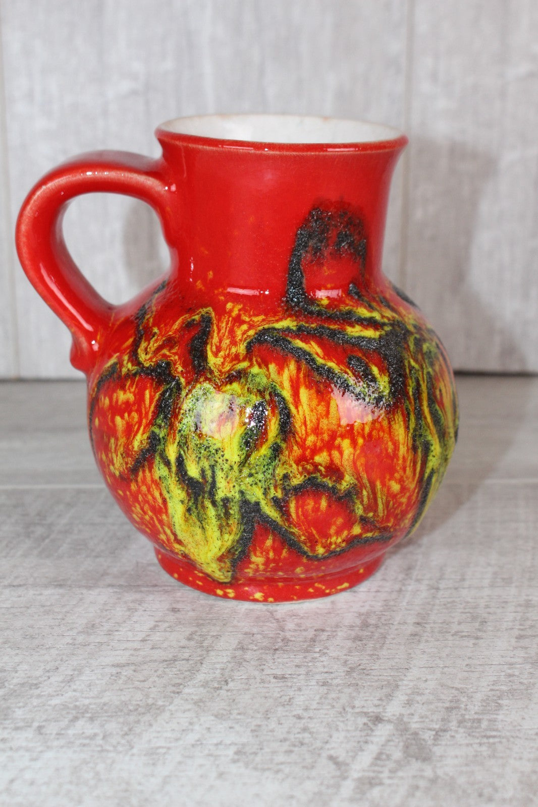 Vintage Bay Keramik 83-14 Fat Lava Vase West German Pottery Orange Textured 60s
